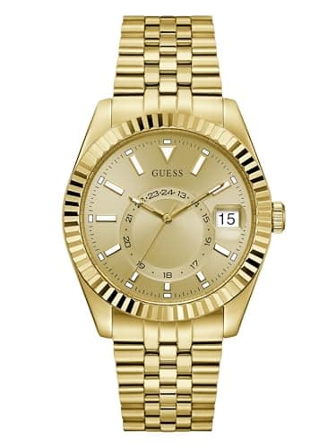 Image of Guess Jaden Men's Watch with Date Display, Gold Stainless Steel Strap, Mineral Glass, Gold Dial, 3 Bar, Case Diameter: 42 mm, GW0977G2