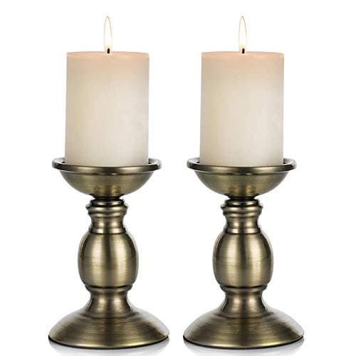 Image of Nuptio Bronze 2 Pcs Iron Pillar Candle Holders, Ideal for 80mm Pillar Candles or Flameless Led Candles, Halloween Christmas Candle Holder Decorations, Gifts for Wedding Party Home Spa Reiki(2 x S)