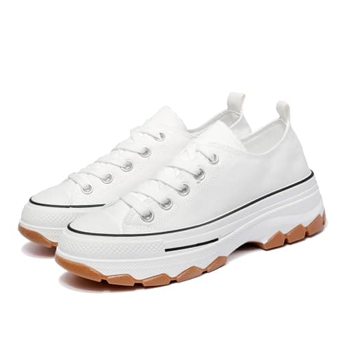 Image of Nexsus Plus Ladies Women Chunky Sole Lace Up Low Top Sneakers Trainers (White, UK Footwear Size System, Adult, Women, Numeric, Medium, 6)