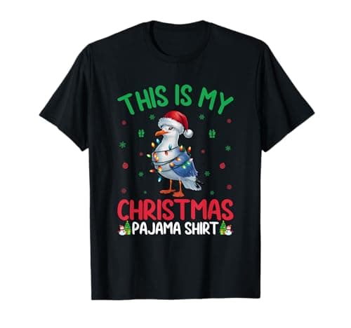 Image of Ugly Xmas Tree Lights Santa Seagull Christmas Pajama T-Shirt