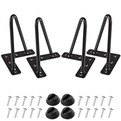Image of MSOBAIW 6" Hairpin Legs Heavy Metal Table Legs for Cabinet, Bedside Table, Furniture Legs, 3/8" Dia SatinTwo-Rod Iron Wire Legs for DIY Furniture