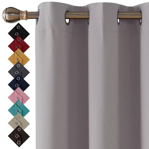 Image of Thermal Insulated Blackout Ring Top Eyelet Curtains for Bedroom Windows 66 x 54 Inches Silver Grey 2 Panels (66(167cm)” wide x 54”(137cm) long, Silver)