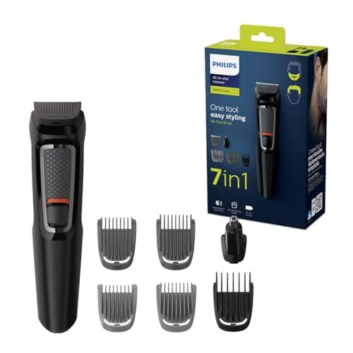 Image of Philips 7-in-1 All-In-One Trimmer, Series 3000 Grooming Kit for Beard & Hair with 7 Attachments, Including Nose Trimmer, Self-Sharpening Blades, UK 3-Pin Plug-MG3720/33