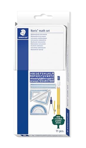 Image of STAEDTLER 557 11 Noris Maths Set with Storage Tin (11 Pieces including Compass, Ruler, Protractor and Set Squares)