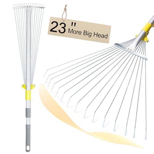 Image of JARDINEER Adjustable Leaf Rake Long Handle, Lightweight Rake for Leaves with Expandable Head 17.8-58.5cm, Garden Rakes for Lawns Use by Men Women Kids(163cm)