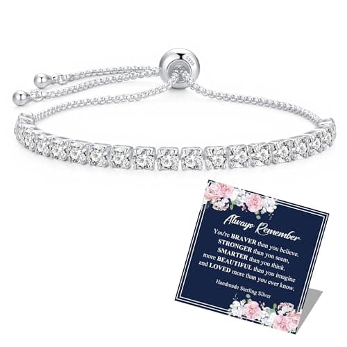 Image of BMMYE Tennis Bracelet for Women, Cubic Zirconia 925 Sterling Silver Bracelets for Women Adjustable Womens Bracelet with Cards Jewellery Birthday Gifts for Mum Grandma Sister Friends