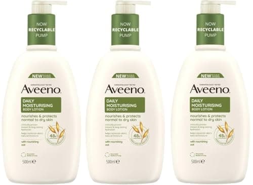 Image of Aveeno Daily Moisturising Body Lotion Bundle (3x 500ml), Hydrating Lotion Enriched with Nourishing Colloidal Oatmeal, Gentle Body Moisturiser Suitable for Sensitive and Dry Skin