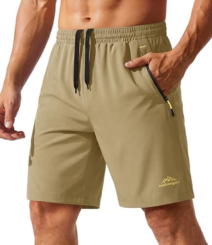 Image of TACVASEN Men's Sport Jogging Shorts with Zip Pockets - Half Pants, Sweat Running Shorts for Outdoor Leisure, Summer Active & Baggy Khaki Shorts