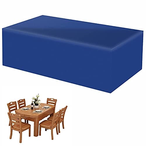 Image of AXFZZRS Garden Furniture Covers, Rectangular Patio Furniture Set Covers Waterproof, Windproof, Anti-UV, Tear-Resistant 420D Oxford Outdoor Garden Table and Chair Cover - Blue 160 x 100 x 70cm