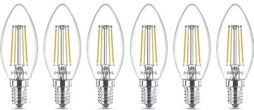 Image of Philips Master Value LED 3.4W (40W Replacement) B35 Filament Candle, Dimmable,E14 SES Small Edison Screw, 2700k Warm White, 470 Lumen, 15000 Hours, Clear Lamp - 6pack