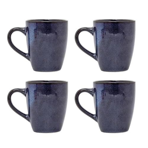 Image of Carousel Home Set of 4 Blue Reactive Glaze Stoneware Mugs | Ceramic Coffee Cups Tea Mugs | Microwave & Dishwasher Safe - 350ml
