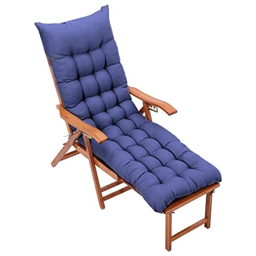 Image of Warmiehomy Sun Lounger Cushion Thick Garden Recliner Chair Cushion Garden Chair Cushion Sunbed Cushion Double Anti-Slip for Outdoor Garden Patio Beach Chair (No Chairs), Dark Blue, 160x50x8cm