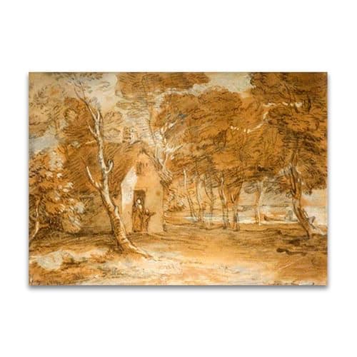 Image of Famous Wall Art Painting- (Wooded Landscape) by Thomas Gainsborough- Reproductions Print on Canvas- Pictures for Living Room Home Decor(60x84cm(23.7x33.0in/Frameless)