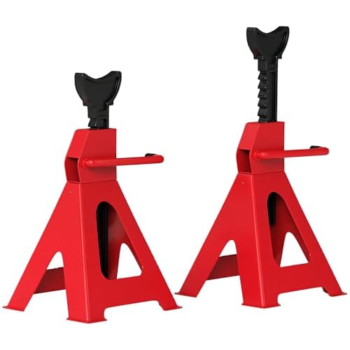 Image of HOMCOM Axle Stands 2 Ton Car Jack Stands Pack of 2, 28-42.5 cm Height Adjustable Support Jack Stand, Heavy Duty Car Lift Tool for Vehicles, Caravans, Workshops, Garages, Red