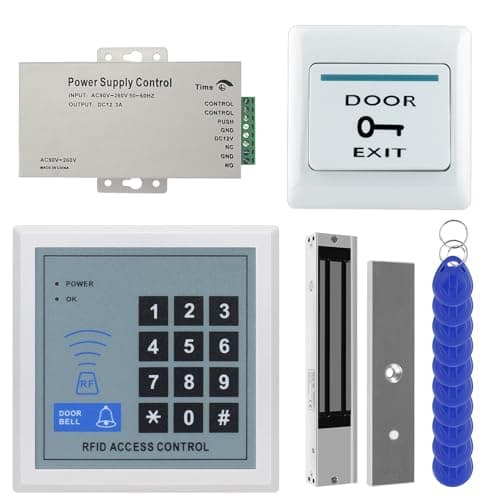 Image of RealOKbil Fully Access Control System Kit,Easy to install,1000 Users, Wiegand 26, 125KHz RFID Door Entry Keypad+280kg Magnetic Lock+ DC12V Power Supply+ Exit Button + 10 Key Fobs