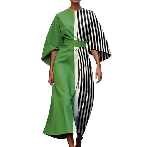 Image of Midi Dresses With Sleeves For Women Uk, A-Line Dress Abstract Print Abstract Art Dresses 3/4 Sleeve Sundress With Irregular Hem Dress Vintage Sundress Colorful Sundresses For Formal Informal Occasions