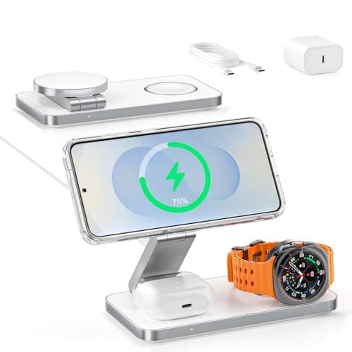 Image of 3 in 1 Wireless Charging Station for Samsung S26 Ultra/S26+/S26, Magnetic Charger Stand Compatible with Magsafe for Galaxy S25/S24/S23/Z Fold/Flip Series, Galaxy Watch Ultra/8/7/6/5, Buds Pro/4/3/2