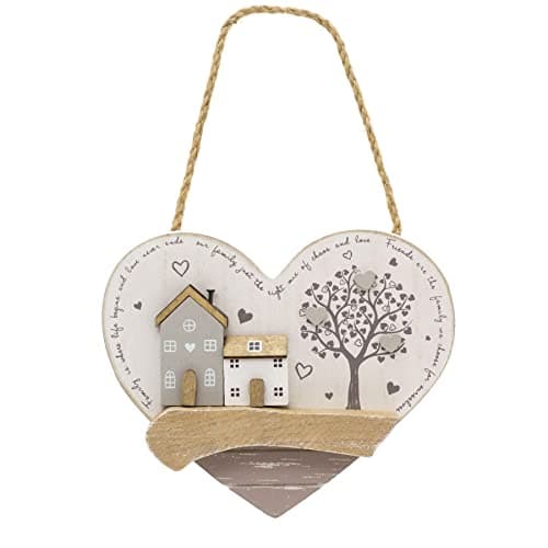 Image of Shabby Chic Wooden Heart Shaped Family And Friends Sign | Family Friends Quotes Heart Wall Plaque | Wooden Hanging Hearts