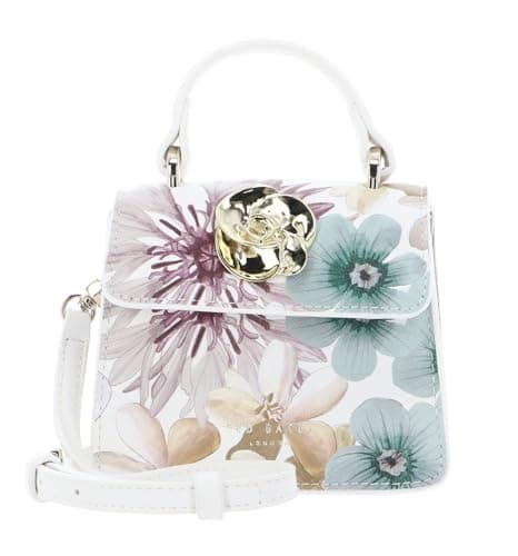 Image of Ted Baker cross body bag Helensa Petal Print Mini Top Handle Rose Detail Bag White multicolored