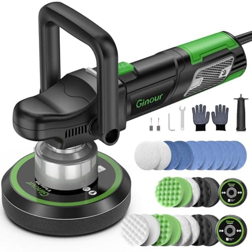 Image of Ginour Dual Action Car Polisher for Car Detailing, 900W Car Buffer Polisher Machine, 6 Variable Speeds 2000-6400RPM, with D and Side Handles, 13 Buffing Pads, 150mm/6in, 125mm/5in Discs