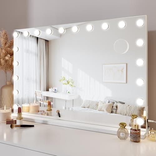 Image of Dripex Hollywood Vanity Mirror with Lights, 90×60cm Large Makeup Mirror with 20 Dimmable LED Bulbs, 3 Lighting Modes, Type-C and USB Output Port, Tabletop or Wall Mounted Light Up Mirror For Bedroom