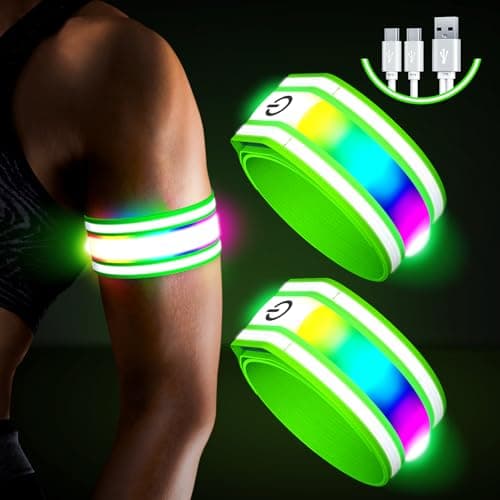 Image of LED Armband for Running(2 Pack),Light Up Arm Bands for Night Walking Running,Rechargeable Lights for Runners,High Visibility Reflective Running Gear Adjustable Light Up Wristbands (Green, Regular)