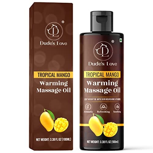 Image of Dude's Love - Organic - Essential Warming Body Massage Oil - Tropical Mango | No Stain - Non-Sticky | Nourish & Moisturize Skin | Aromatherapy Vegan Oil - 100ML