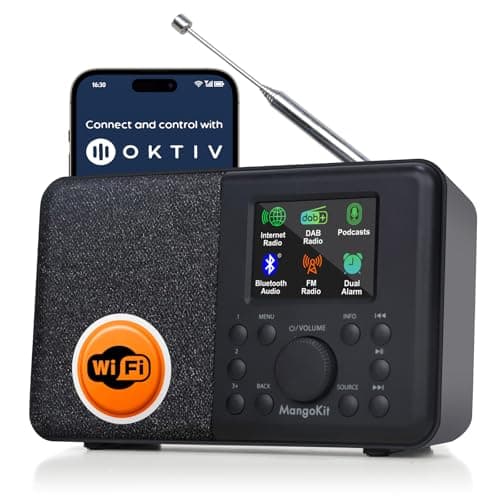 Image of MangoKit SR10 Internet Radio with WIFI, Portable DAB/DAB+ Digital Radios, Podcast Player, Bluetooth Speaker, FM Kitchen Radio, Radios Mains and Battery, Color Display, Dual Alarms-Black