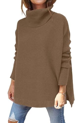 Image of Jhsnjnr Women's Oversized Chunky Knit Sweaters Batwing Long Sleeve Turtleneck Knitwear Casual Jumpers