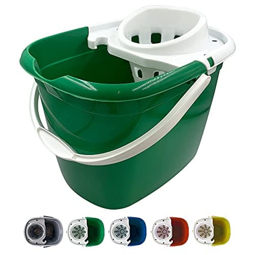 Image of Colour Coded Mop Buckets − 12L Mop Bucket with Wringer and Easy Carry Handle for Domestic and Commercial Cleaning (Green)