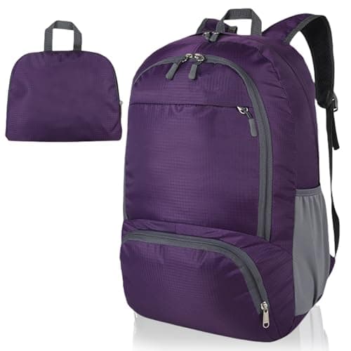 Image of FENGZIZH Foldable Lightweight Travel Backpack, 30L Waterproof Rucksack for Men and Women, Durable Daypack for Hiking, Camping and Outdoor Adventures (Purple)