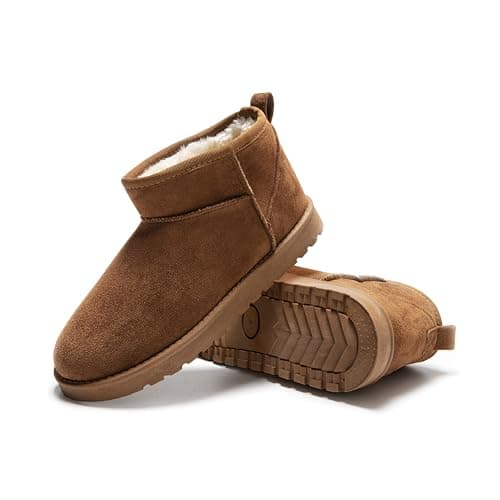 Image of Women’s Suede-Effect Ankle Boots, Warm Fleece-Lined Slip-On Winter Booties with Cushioned Insole and Non-Slip Sole (TAN, One Size, Adult, Women, 6, Numeric, UK Footwear Size System, Medium)