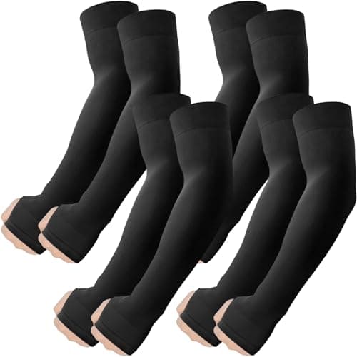 Image of fuinloth Arm Sleeves with Thumb Hole UV Protection Compression Cooling Sleeve Cricket Gaming for Men/Women 4 Black