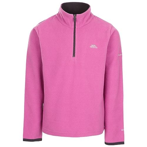 Image of Trespass Girls Fleece Jumper Sybil - 1/2 Zip Contrast Colour, Binding on Cuffs, Facing on Inner Collar, Knitted, 100% Polyester Deep Pink