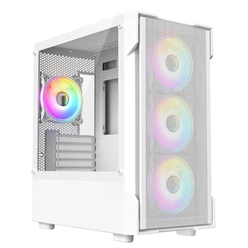 Image of CiT Tornado Gaming PC Case – Micro-ATX Computer Case - Mesh Front Intake Panel - 4 x 120mm ARGB Fans Included - AIO Support - USB 3.0, 2x USB 2.0 - HD Audio/Mic | White