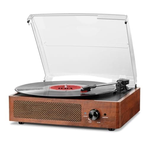 Image of Vinyl Record Player Turntable with Built-in Bluetooth Receiver & 2 Stereo Speakers, 3 Speed 3 Size Portable Retro Record Player for Entertainment and Home Decoration(Orange)