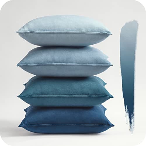 Image of Topfinel Blue Cushion Covers 40cm x 40cm Summer Sofa Bed Colorful Cushions Soft Pillow Case 16x16 Velvet Scatter Decorative Cushions Pillow Cover for Livingroom Bedroom Invisible Zipper,Set of 4