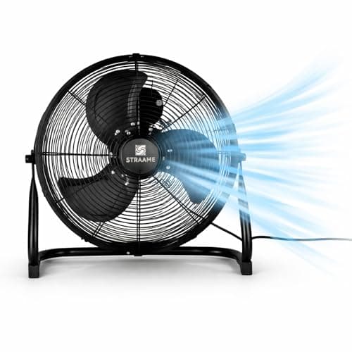 Image of Straame Floor Fan – Quiet Portable Steel Floor Fan with 3 Speeds, High Velocity & Ad-justable Head for Bedroom, Home & Gym – 1.8m Cable (16 Inch)