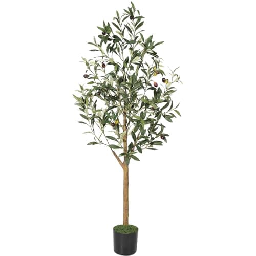Image of HAUSPROFI 4FT Artificial Olive Tree, 120cm Tall Faux Olive Plants, Artificial Fake Plants with Lifelike Leaves, Natural Wood Trunk, Fruits, Suitable for Home Living Room Corner Office Decor(120CM)