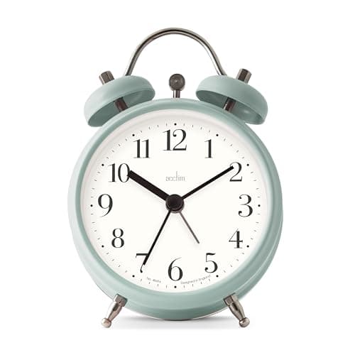 Image of Acctim Shefford Analogue Faux Double Bell Small Alarm Clock (Sage)