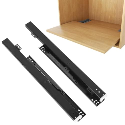 Image of Undermount Drawer Slides, Bottom Mount Invisible Soft Close Pull Out Drawer Runners, 1 Pair Full Extension Hidden Ball Bearing Bottom Rail, Shelf Floor Slide for Kitchen Cabinet (Black, 14inch350mm)