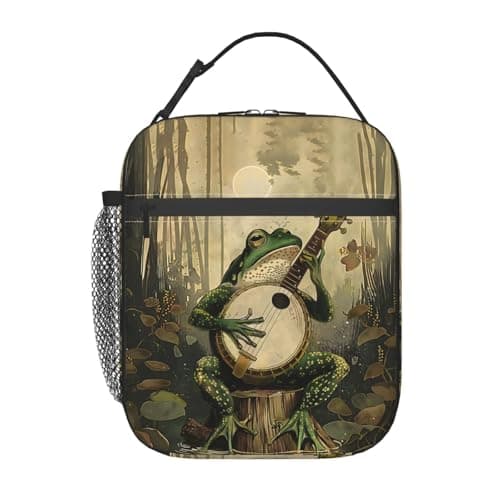 Image of amepay Frog Polyester Lunch Box for Kids Teen,Forest Banjo Reusable Thermal Lunch Bag for Adult Women,Animal Insulated Tote Cooler Bags for School,Work,Picnic,Travel,Enchanting Woodland Theme