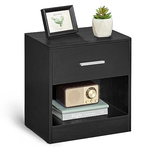 Image of VASAGLE Bedside Table, Side Table with Drawer, Handle, Open Compartment, End Table, for Bedroom, Living Room, Classic Black LET619T56