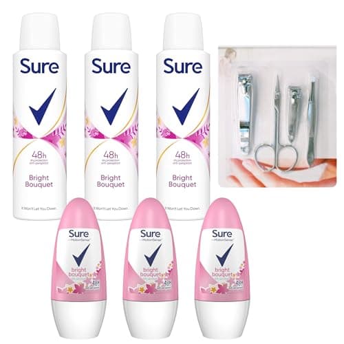 Image of Sure Deodorant Women Bright Bouquet Deodorants & Antiperspirants Aerosol Motionsense 3pcs 150ml & 3pcs Roll On Deodorant Womens 50ml 48h Protection Against Sweat Odour & JOLAFUNBS Nail Kit