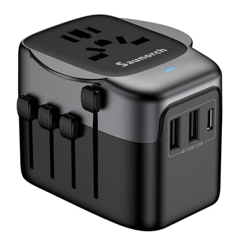 Image of SAUNORCH Worldwide Travel Adapter, Universal Travel Plug Adapter with 2 USB-A & USB-C for USA, UK, EU, AU (Thailand & 200+ Countries) - All-in-One Holiday Essentials