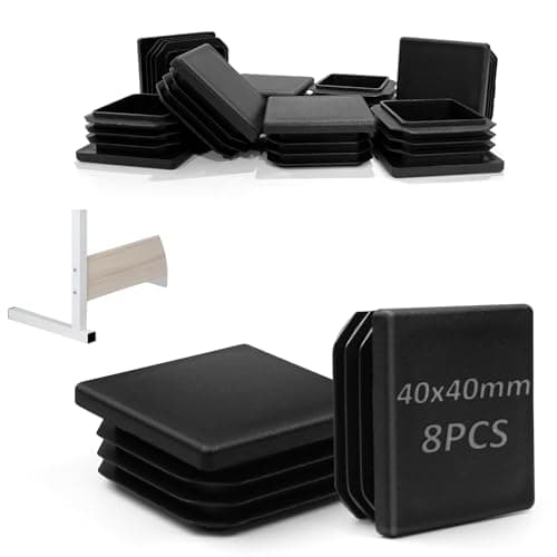 Image of TXXATX Box Section End Caps 40x40 mm, 8 Pieces Reusable Plastic End Caps Square Worktop End Cap Insert Plastic Caps Black Post Caps Tube Plug for Metal Tube Table Sofa Shelf Chair Stoppers
