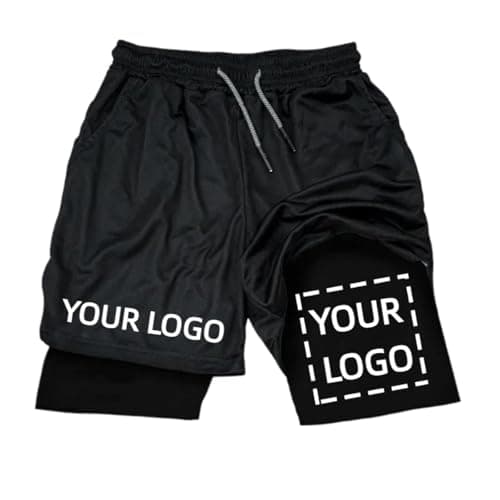 Image of Custom Shorts Men Gym Shorts Customize Your Logo Personalized Double Layer Quick Dry Sports Shorts Color2,L