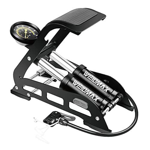 Image of WEIDMAX Double Barrel Foot Pump, Double Cylinder Bike Pump Bike Floor Pump Portable Bicycle Pump Bicycle Tire Pump Road Bike Floor Air Inflator Pump with Pressure Gauge & Smart Valve Head