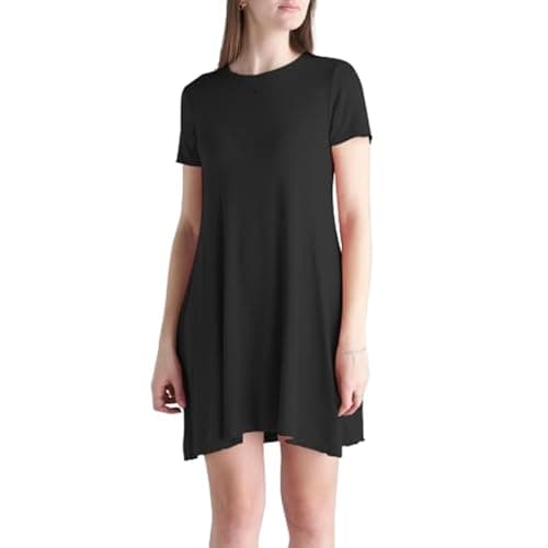 Image of P&R DANCEWEAR LTD Women’s Plain Jersey Short Sleeve Ladies Party Swing Skater Dress Black M-L
