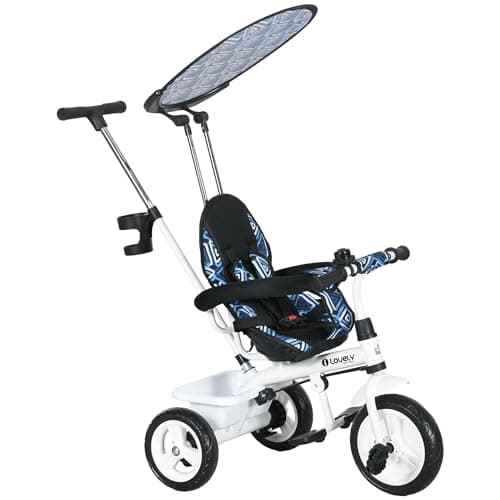 Image of HOMCOM Trike, 6 in 1 Tricycle for Kids, Baby Trike with Push Handle, Removable Canopy, 5-Point Seat Harness, Storage Basket, for 18Months -5 Years, Blue